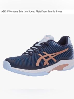 ASICS Women's Navy Athletic Tennis Shoes with Rose Gold Logo
